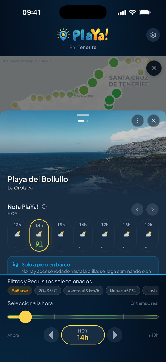 PlaYa!: detalle de playa con condiciones completas