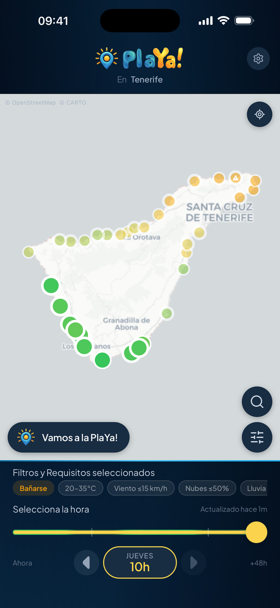 PlaYa!: mapa con selector de 48 horas